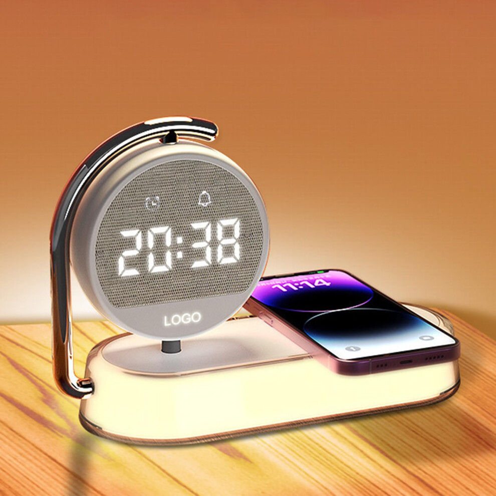 Wireless Charging Station 4In1 Charger With Alarm Clock And Night 15W Fast Qi Dock For Phone Earbuds Watch, Light/White 9070919636974