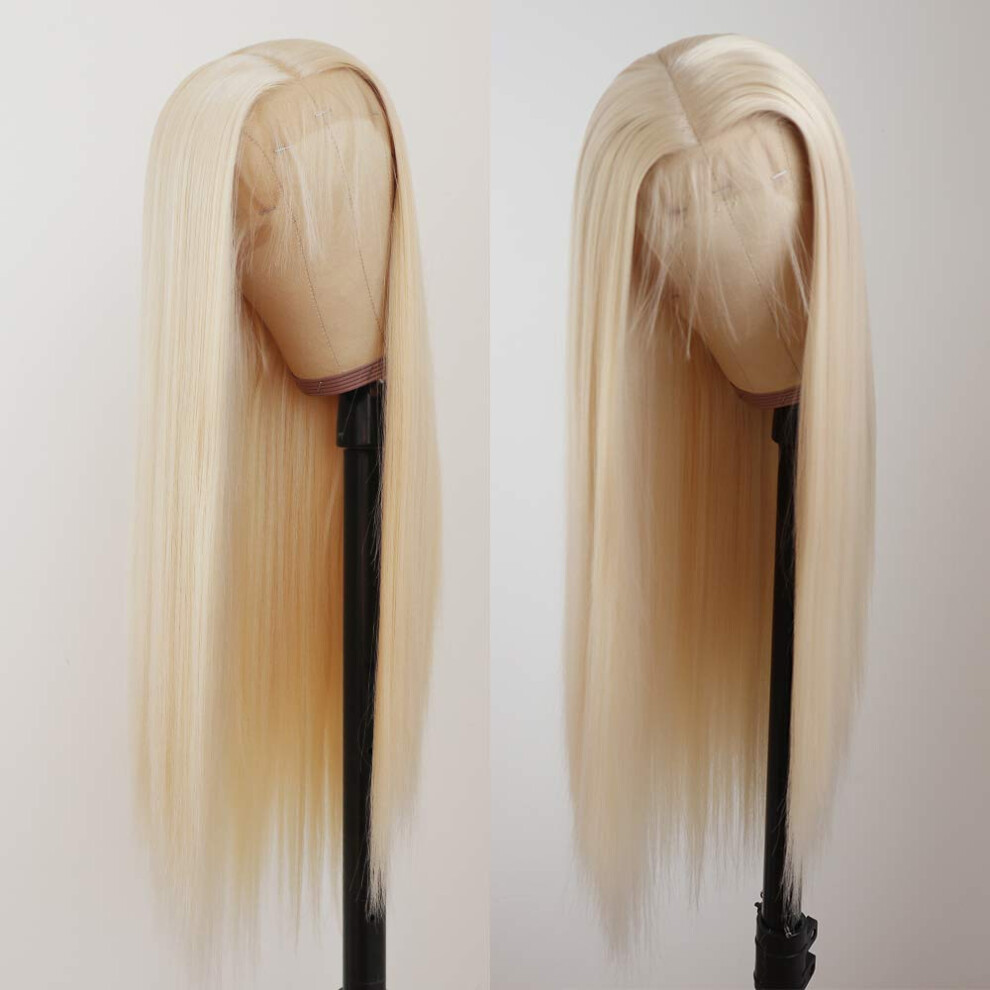 613 Blonde Lace Front Wig Long Straight Synthetic Heat Resistant Fiber 2224 Inch Natural Hairline