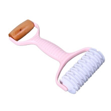 DualHead Rolling Pin for Pizza and Dumplings with Adjustable Thickness and Grid Cutter Pink