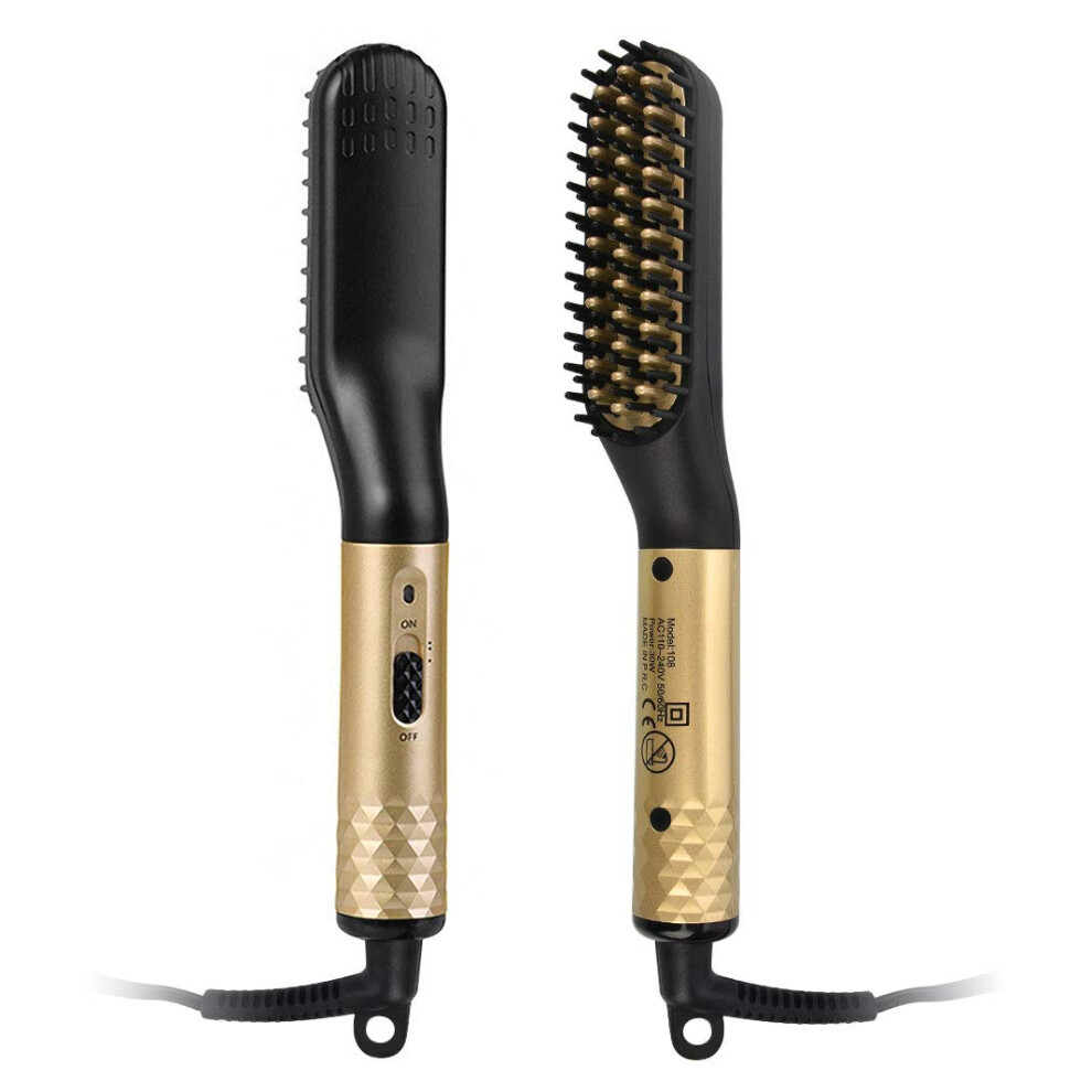 Unisex Gold Beard Straightening Brush With Fast Heating And Antiscald Ceramic, Heated Comb For Hair And Beard Styling