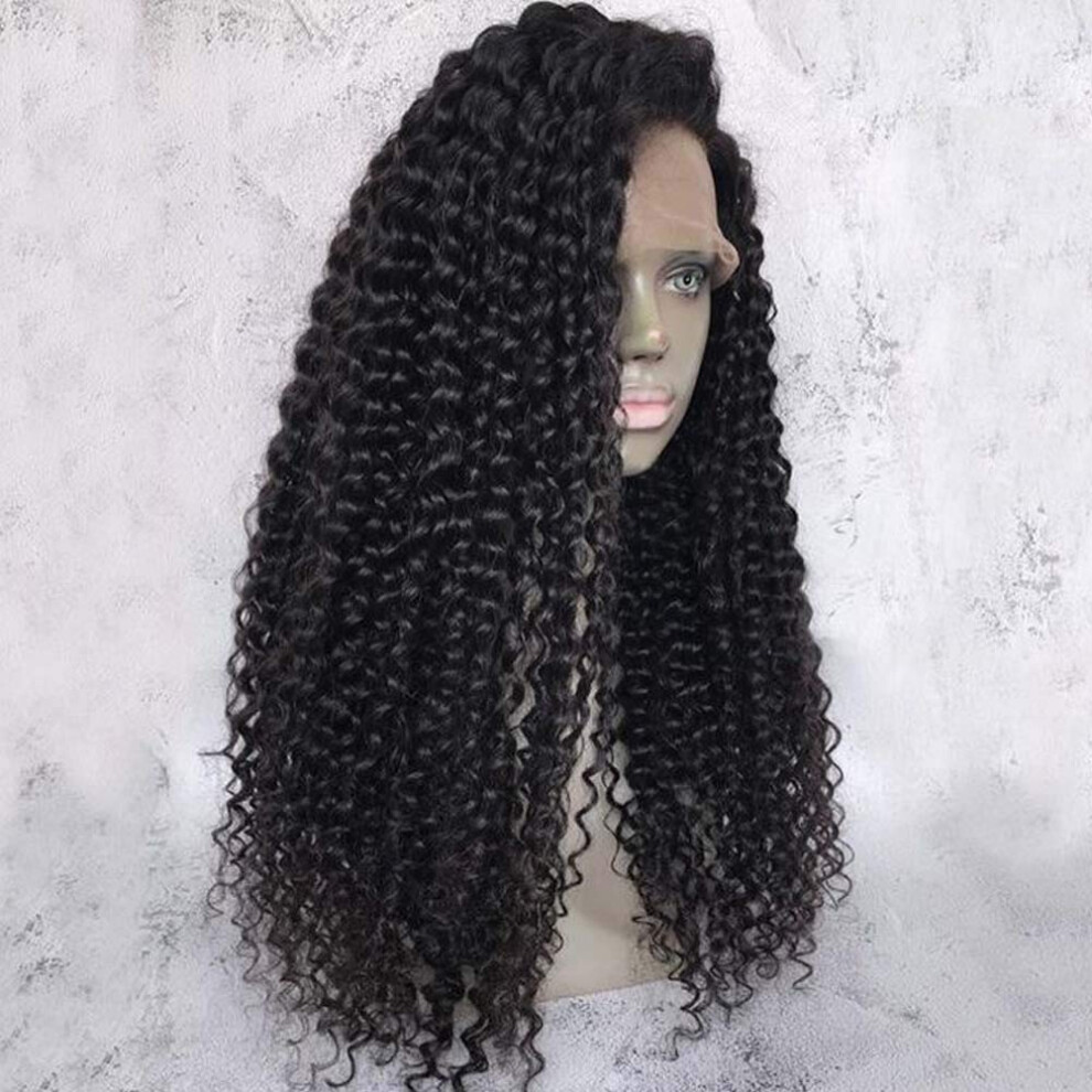 Human Hair Wigs Kinky Curly Full Lace 24 Inch Natural Color Pre Plucked Brazilian Wig with Baby Hair
