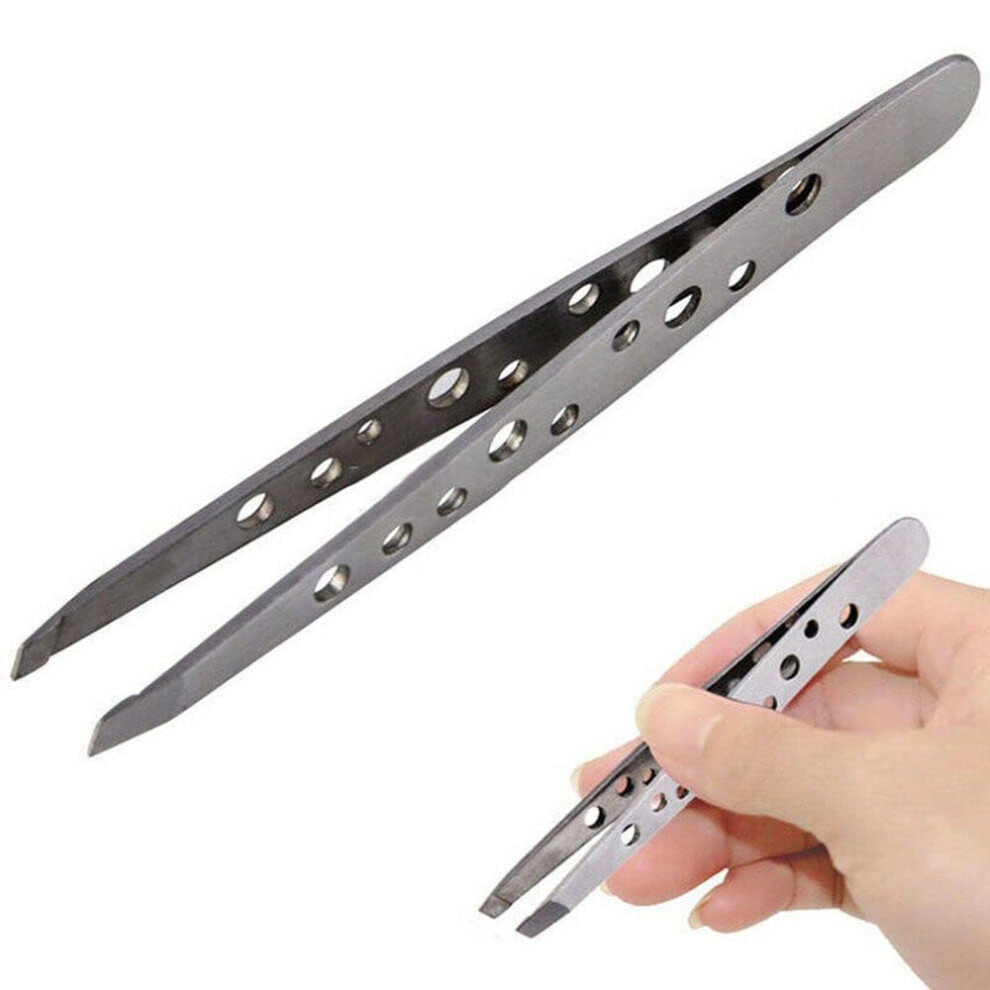 Stainless Steel Eyebrow Tweezers with Precision Needle Tip and Beveled Edge for Hair Removal