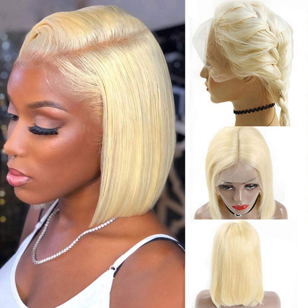 Unisex Blonde 13X6 Lace Front Human Hair Bob Wig 613 Color Pre Plucked Glueless Cap With Baby Hair