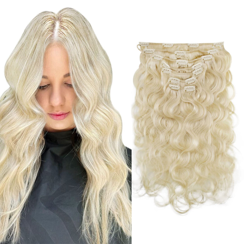18 Inch Platinum Blonde Body Wave Clip in Human Hair Extensions with Invisible Secure Clips