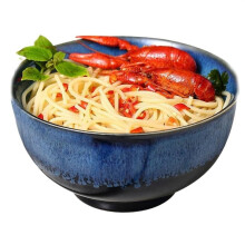 Japanese Ceramic Rice Bowl with Blue Glaze and Ice Cracked Texture for Ramen Sushi Dining