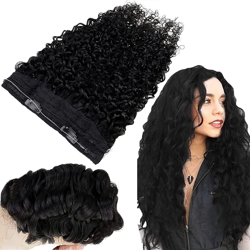Unisex Black 18 Inch Jet Human Hair Wire Extensions Curly Natural Wave Invisible Wire Design 80G