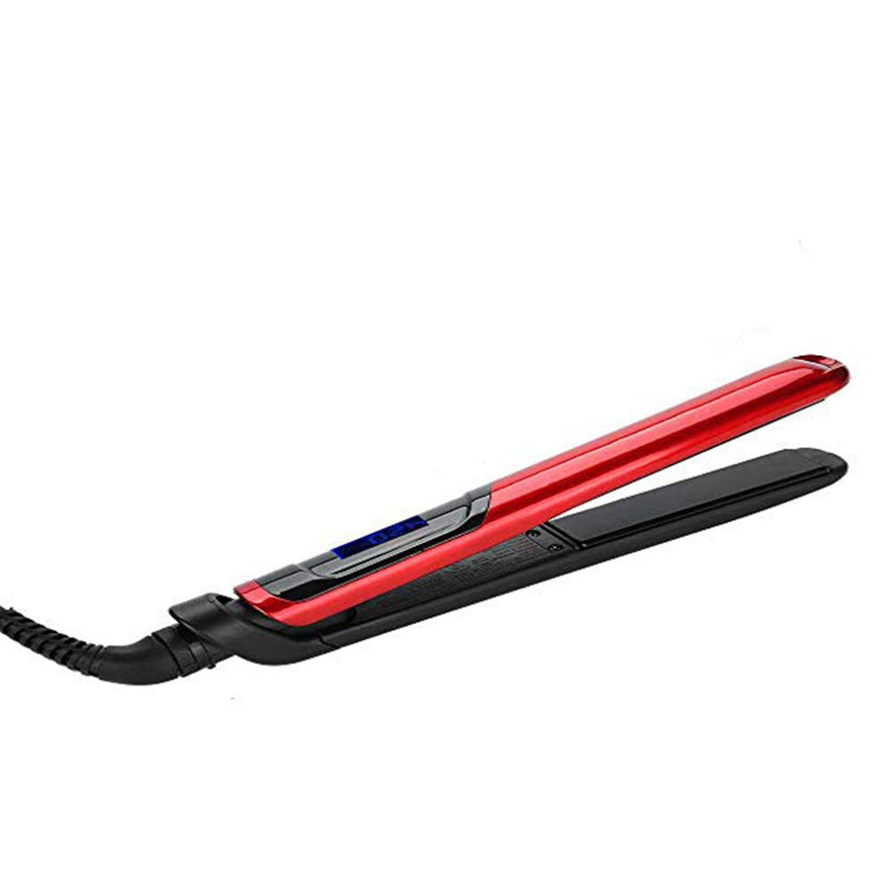 Red Professional Titanium Hair Straightener Flat Iron With Lcd Display, Dual Voltage, Fast Heat Up,