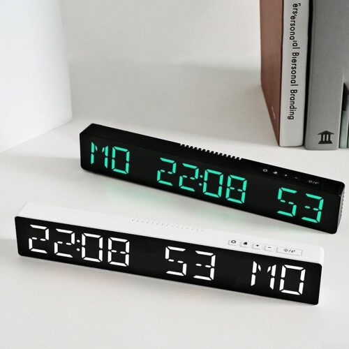 Wireless Auto Adjusting Digital Wall Clock with Dual Alarm and Countdown Timer, White Blue LED 2