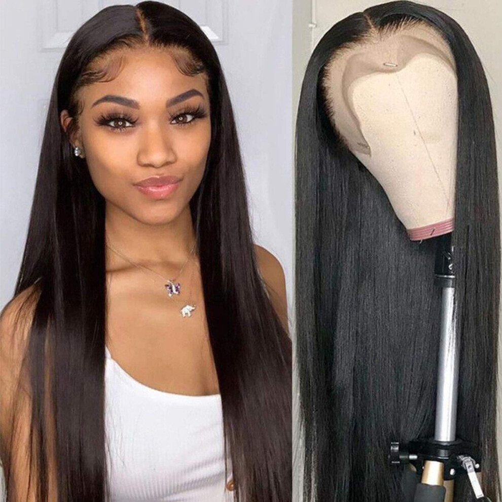 Human Hair Lace Front Wig 13x4 Pre Plucked Straight Brazilian 150% Density Natural Hairline 16''