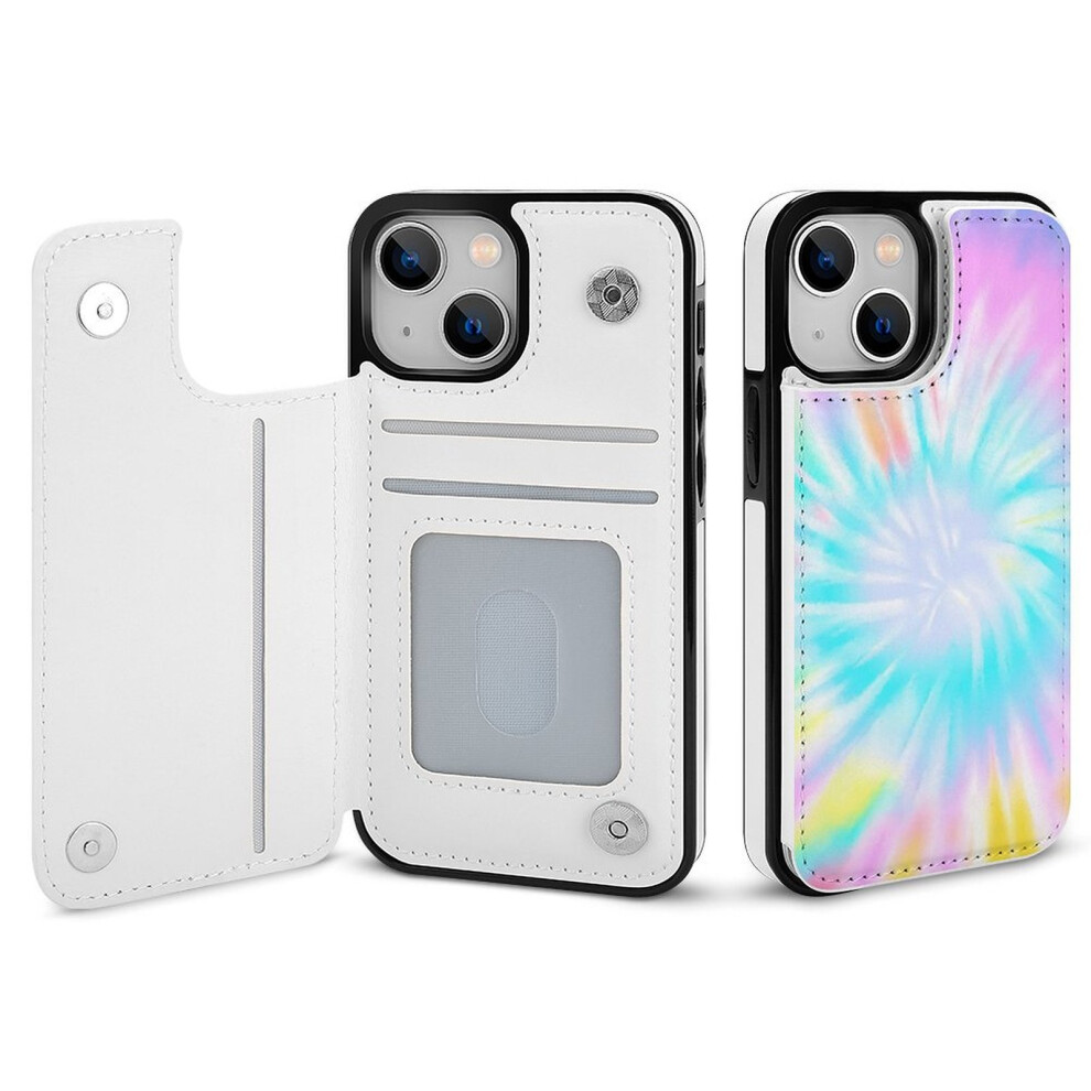 Tie Dye Wallet Case For Iphone 14, Pu Leather Folio With Card Holder & Kickstand, Double Magnetic Clasp, Shockproof Cover For Women/Girls 9104899308771