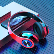 Jacenvly 2024 New Bluetooth Headphones, Foldable Wireless BT 5.0 Headset with FM/TF Card/AUX, 7-Color LED, Mic, Wired Option, Red