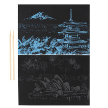 2pcs Rainbow Scratch Painting Set Mountain Fuji Scratchboards Sydney Opera House Sketch Paper for Kids Adults