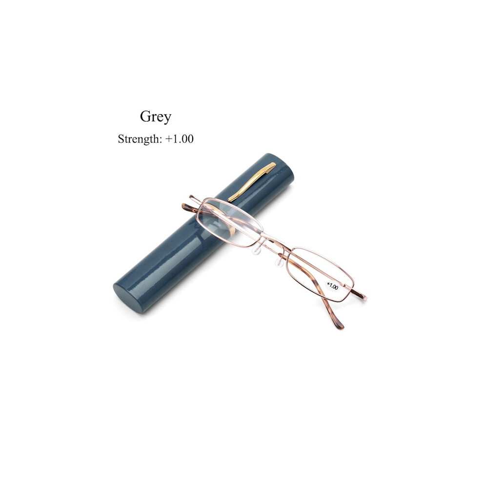 Gray Reading Glasses With Pen Case Strength 1.00 Strength 1.00