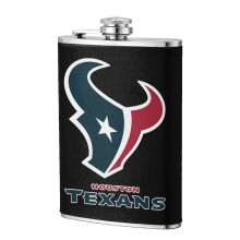 Texans Flagon Hip Flask 8oz, Food-Grade Stainless Steel & Leather, Portable for Men, Compatible with Outdoor Sports, Camping, Weddings