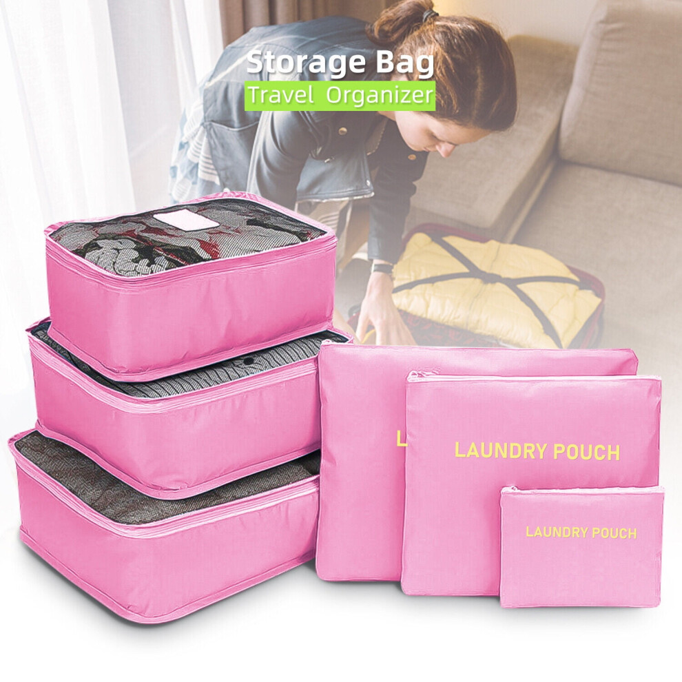 6 Pcs Travel Packing Cubes Set,Travel Organiser Packing Bags for Clothes Travel Luggage Organizers Storage Bags, Pink-image-OPC-PR8YP8H-NEW
