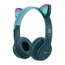 Children's headphones with LED kitten ears (Safe volume limit 85 dB) Dark blue