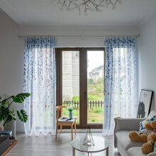 Xubond Fabric, Leaves Sheer Curtain Tulle Window Treatment Voile Drape Valance 1 Panel Fabric Shower Curtain, Blue, , Blackout Curtains