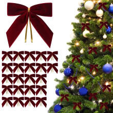 24pcs Christmas Velvet Bows 3.5 Inch Velvet Ribbon Bow for Christmas Tree Wreath DIY Craft Wrapping Decor