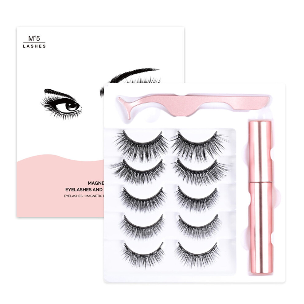 Gold Fridja 5 Pairs Of Magnetic False Eyelashes With Rose Liquid Eyeliner Lashes Set