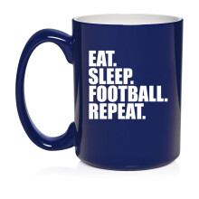 Eat Sleep Football Repeat Ceramic Coffee Mug Tea Cup Gift for Her, Him, Friend, Coworker, Wife, Husband (15oz Blue)