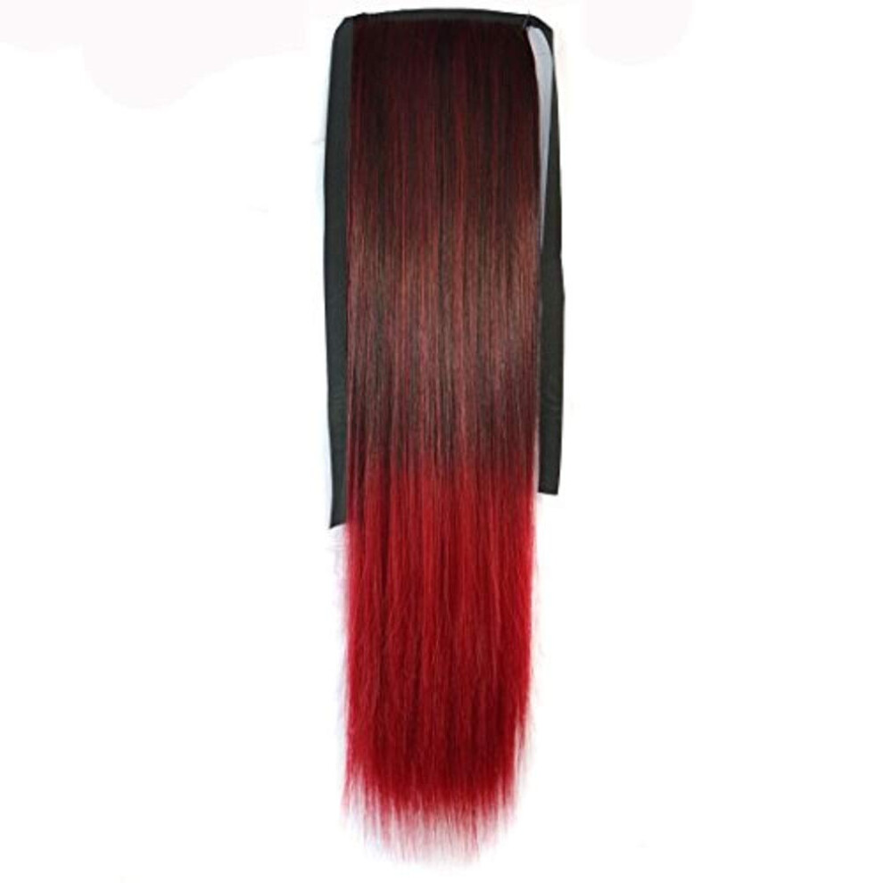 22 Inch Wrap Around Ponytail Hair Extension Synthetic Ombre Straight Heat Resistant Hairpiece