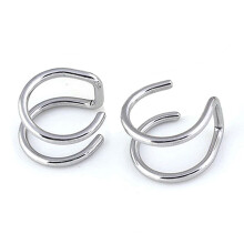 Besufy Women's Ear Clip Cuff Cool Non Pierced Stainless Steel 2-row Fake Cartilage Earrings for Bar,Silver-1Pair