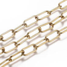 1Roll IP 304 Stainless Steel Paperclip Chain, 16.4ft (5m), 17x7x1.5mm, Unwelded Golden Link on Spool