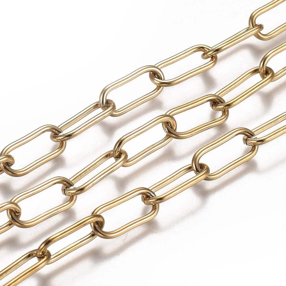 1Roll Ip 304 Stainless Steel Paperclip Chain, 16.4Ft (5M), 17X7x1.5mm, Unwelded Golden Link On Spool 9496895863980