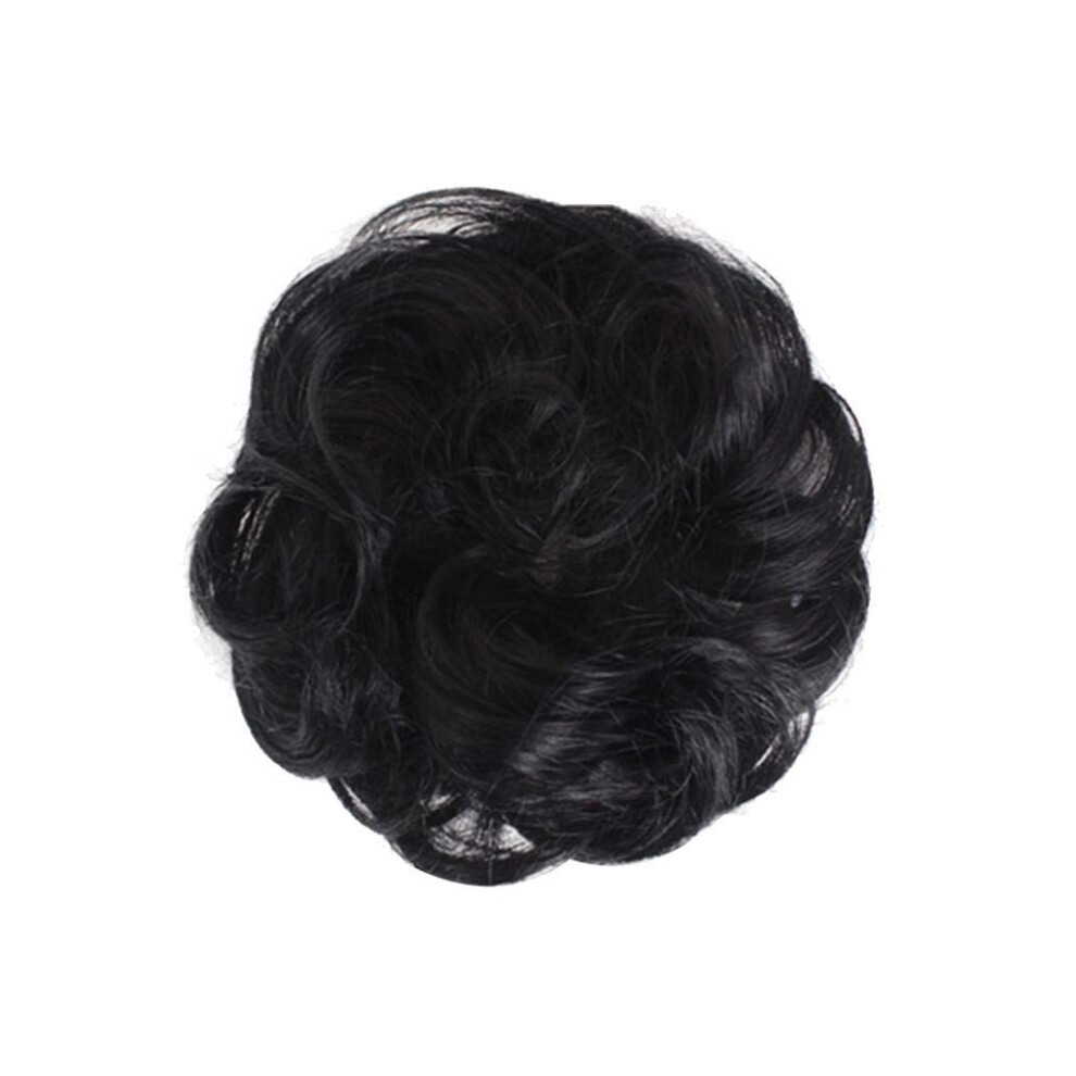 Hair Bun Extension with Natural Black Wavy Curls for Instant Volume and Secure Elastic Fit