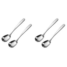 4 Pcs 304 Stainless Steel Spoon Thicken Polished Soup Spoon Square Flat Bottom Spoons for School Home Banquet- Size S (Silver)