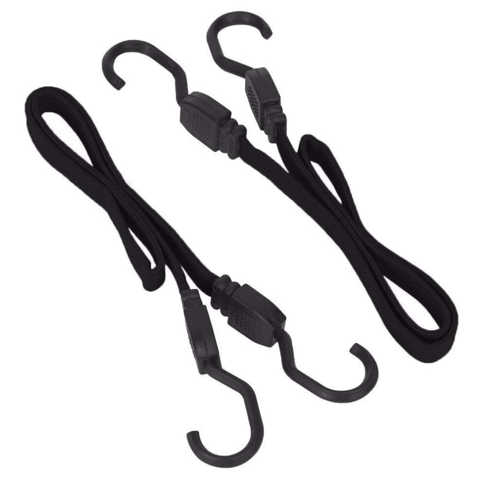 Wideskall 2 Pieces 20" Inch Flat Bungee Cords With Hooks Black 9448990293674
