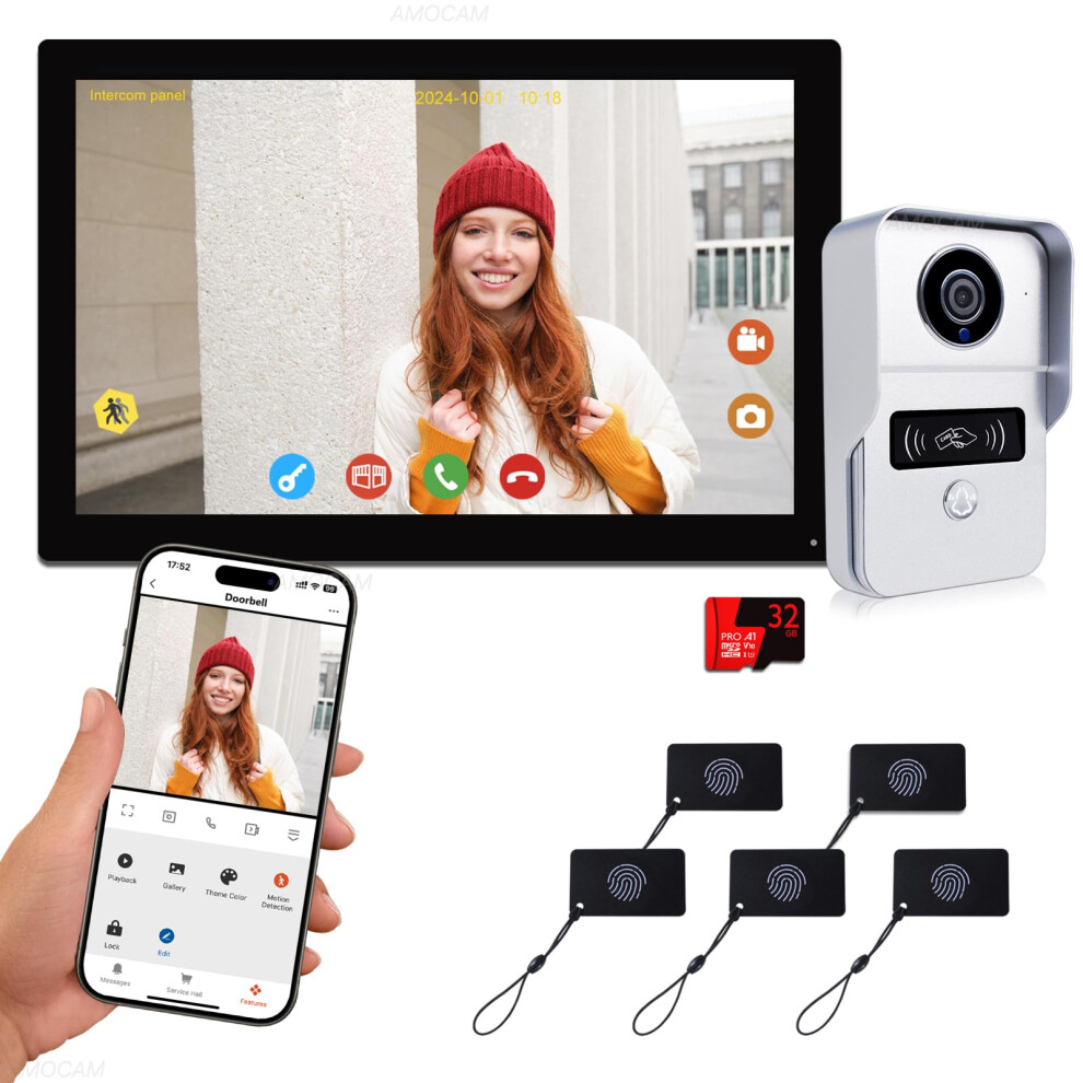 1080P Video Doorbell Camera With 10.1' Touch Screen, Wifi Intercom System, Motion Detection, Night Vision 9113335472501