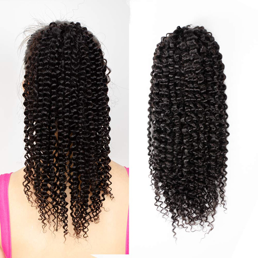 Unisex Black Human Hair Ponytail Extension 12 Inch Brazilian Kinky Curly Natural Drawstring Clip In