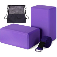 Yoga Block and Strap Set, 964 in 2 EVA Foam Non-Slip Blocks with 6FT Metal D-Ring Strap & Mesh Bag for Yoga, Pilates, Stretching - Purple