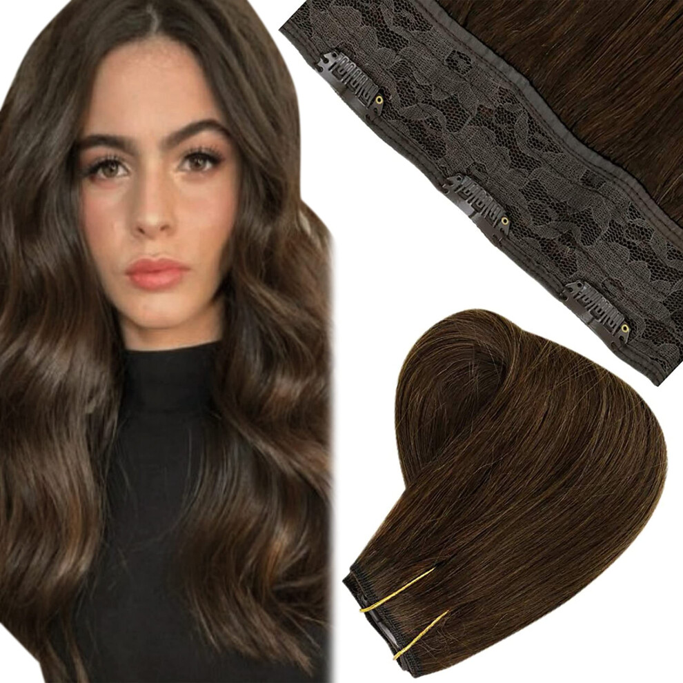 Clip in Human Hair Extensions Natural Brown 18 Inch Remy Hair for Instant Length and Volume
