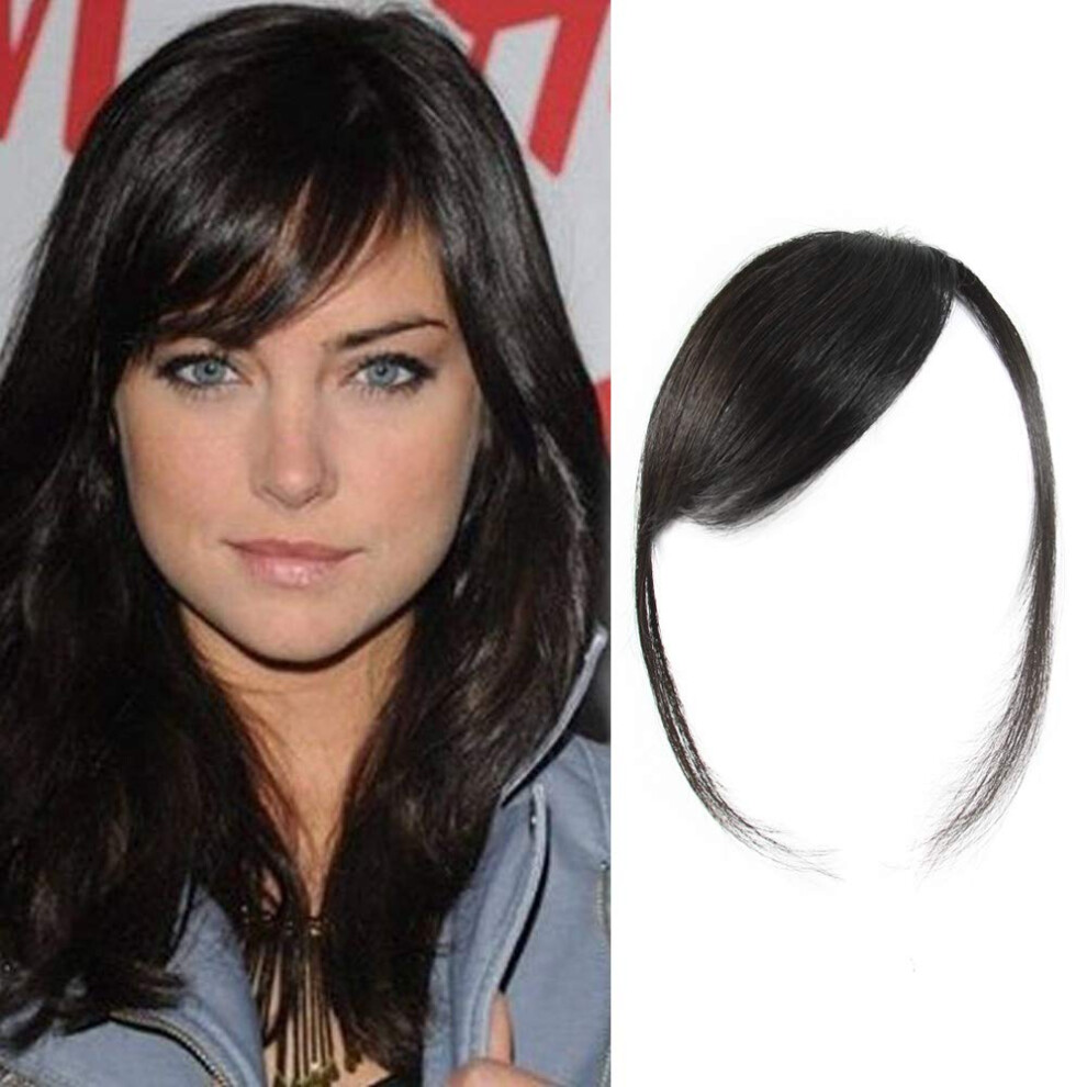 Clip in Human Hair Bangs Natural Black Side Fringe Extension with Temple Bangs HeatFriendly