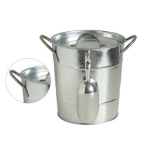 Champagnes Bucket Round Metal Ice Bucket with Shovel and Lid Drink Coolers Beverage Tub Wine Bucket Easy to Carrys