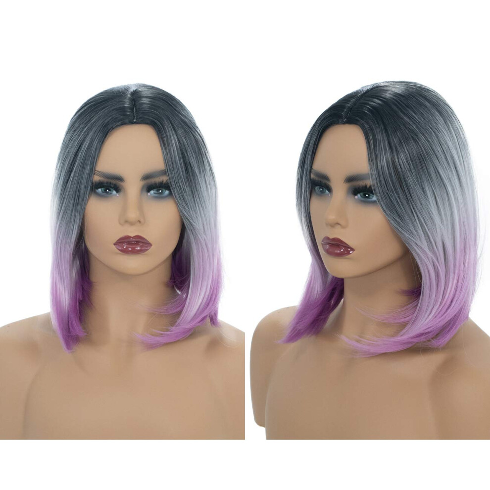 Ombre Pink Bob Wig 12 Inch Synthetic Short Hair Natural Hairline Adjustable Fit for Women Daily