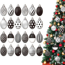 Christmas Savings! 24 Pcs Polka Dot Ornaments, Black & White Winter Balls, Farmhouse Holiday Tree Decor Compatible with Xmas Party