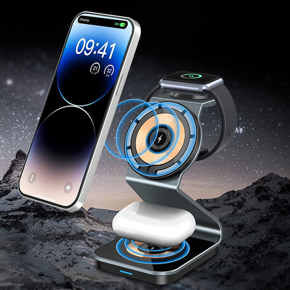 Lmueinov 3-In-1 Charging Station For Smart Phone, Watch, Earphone - Fast Wireless Charger Dock, Compatible With Qi-Enabled Devices 9193271510956