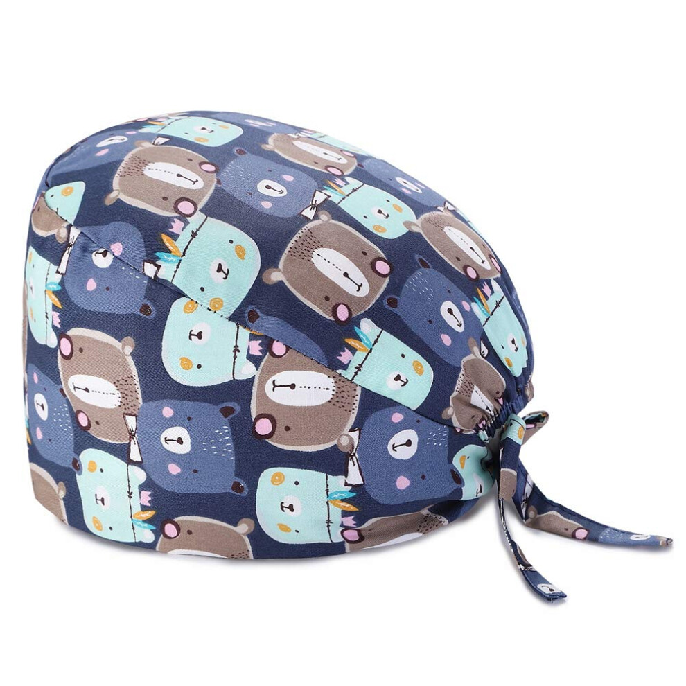 Adjustable Scrub Cap With Satin Lining And Sweatband, Breathable Cotton Bouffant Hat For Long Hair 9070919565069