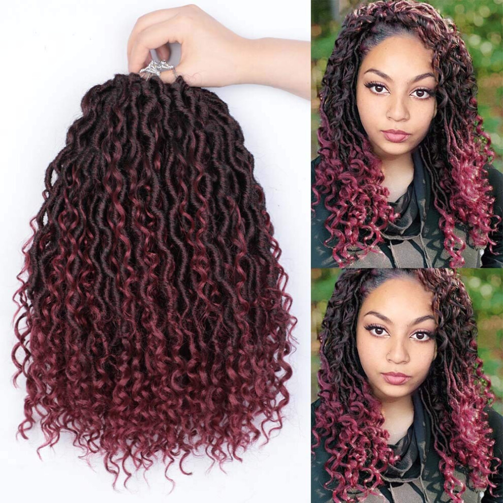 Unisex Black Goddess Locs Crochet Hair 14 Inch River Curls Faux Locs With Curly Ends Protective Style For Women