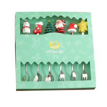 XIUH Tableware Big Sale! Christmas Doll Stainless Dessert Coffee Stir Spoon Fork Gift Set New Year's Gold Fruit Spoon Fork