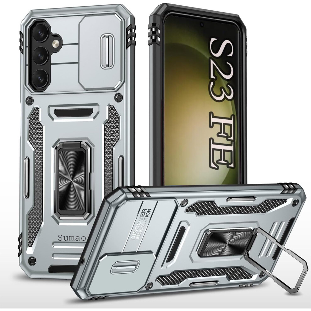 Sumao Compatible With Samsung Galaxy S23 Fe Case For Stand Heavy Duty Drop Protection Rugged Shockproof Case-Silvery 9418476281815