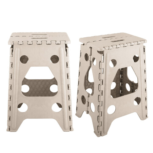 17.9" Folding Step Stool 220lbs Capacity, Foldable Plastic Stool with Handle for Kitchen Bathroom Bedroom (Beige, 2PCS)