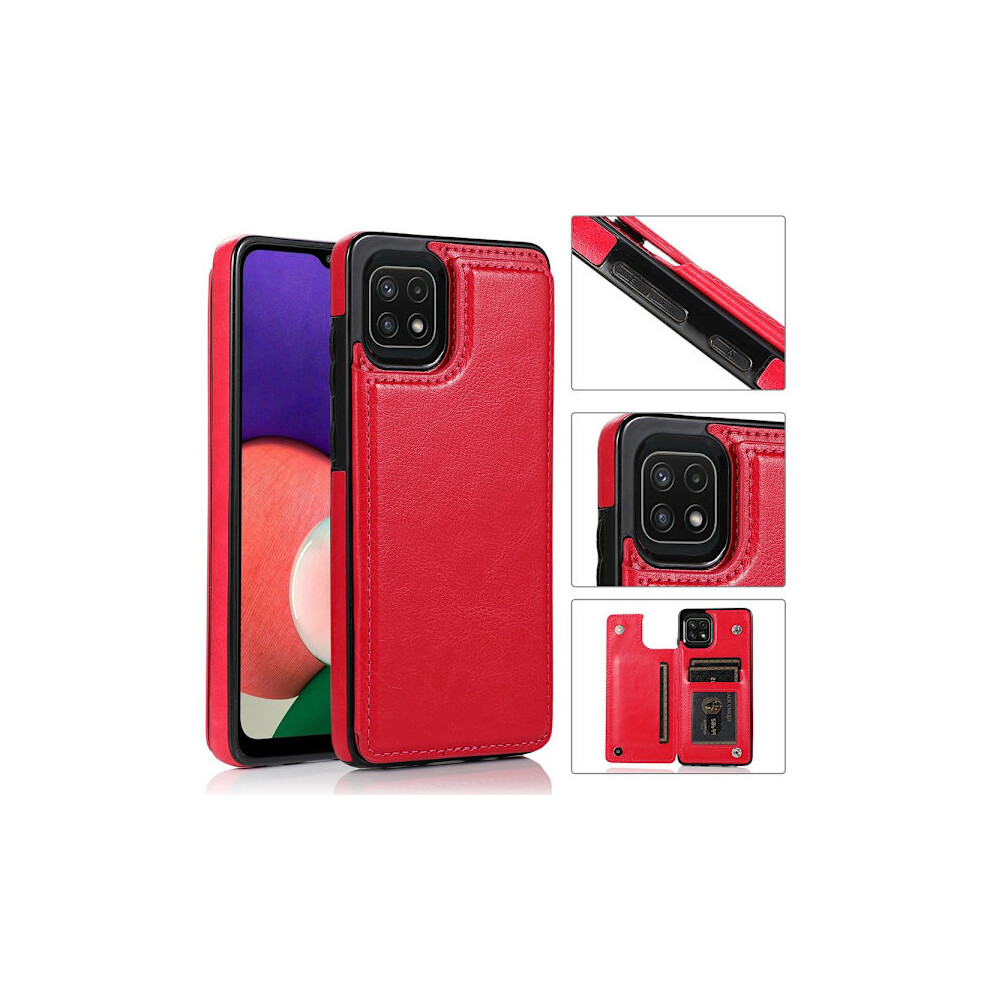 Compatible With Samsung Galaxy A22 5G - Practical Stylish Case With Card Holder Rose Red 9395123444499