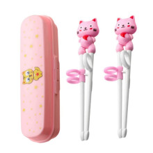 Kids Training Chopsticks with Easy Grip Rings Cute Cartoon Design Reusable Plastic 2 Pairs
