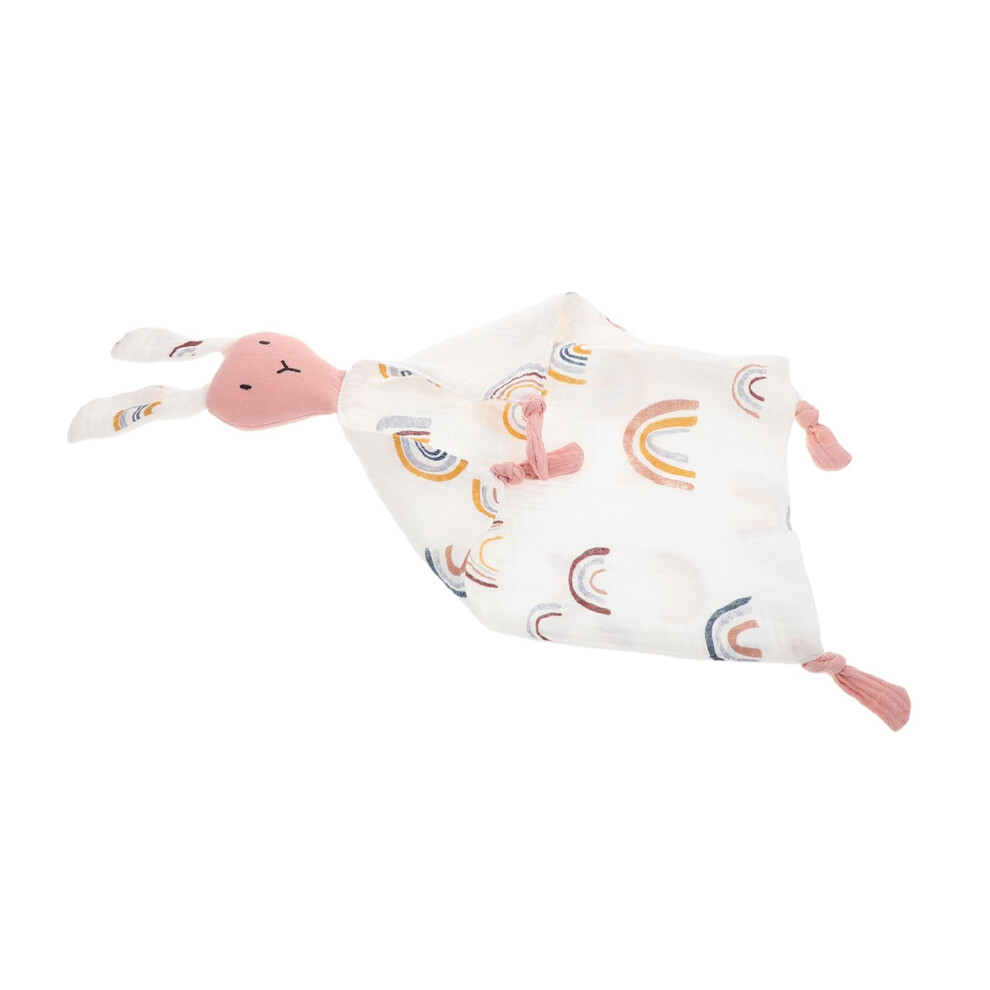 Baby Muslin Blanket with Soothing Bunny Design, Crinkled Texture and Bright Rainbow Pattern