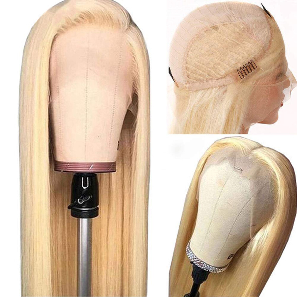Unisex 613 Blonde 13X4 Lace Front Human Hair Wig Pre Plucked Bleached Knots 150 Density Brazilian Straight
