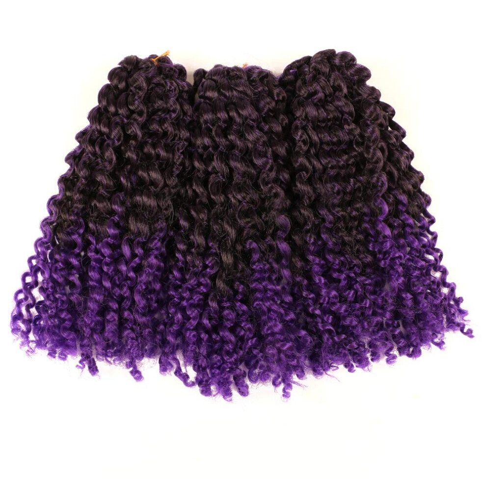 Unisex Purple 8 Inch Marlybob Crochet Hair Extensions, Ombre Afro Kinky Curly Braids, 9Pcs T